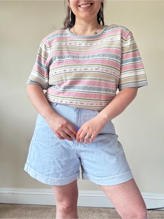 Alfred Dunner Tops - Vintage Alfred Dunner Striped Pastel Short Sleeve Knit Top